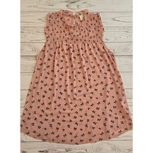 EMBER Missy Pink Bow Print Smocked Neck Ruffle Sleeve Sheer Top Women's Size S